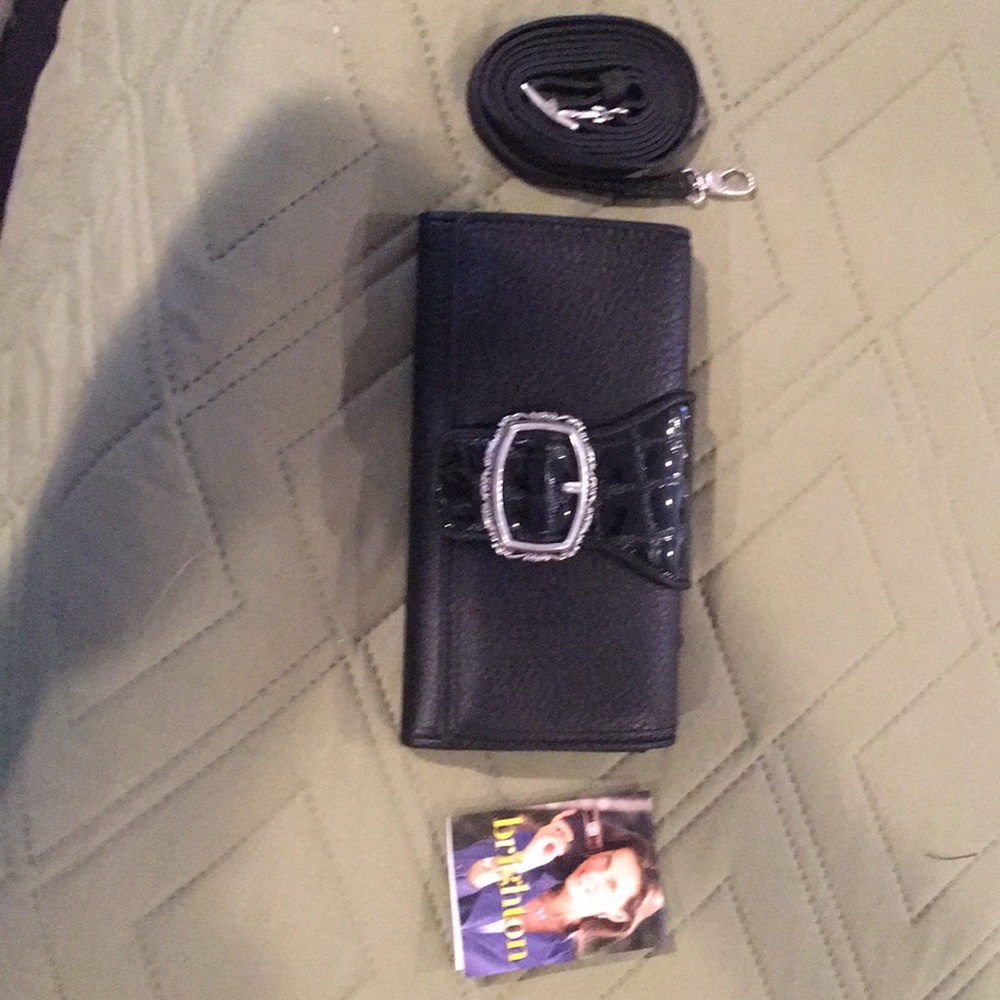 Brighton cross body wallet, black leather